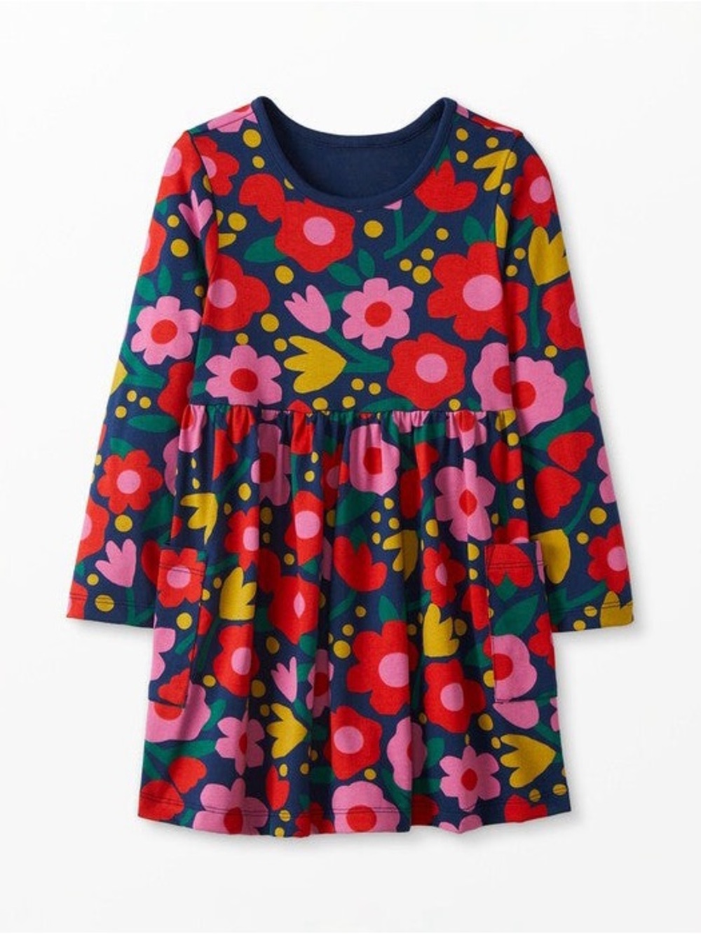 Hanna Andersson Navy Floral Long Sleeve Playground Dress with Pockets. Size 12
